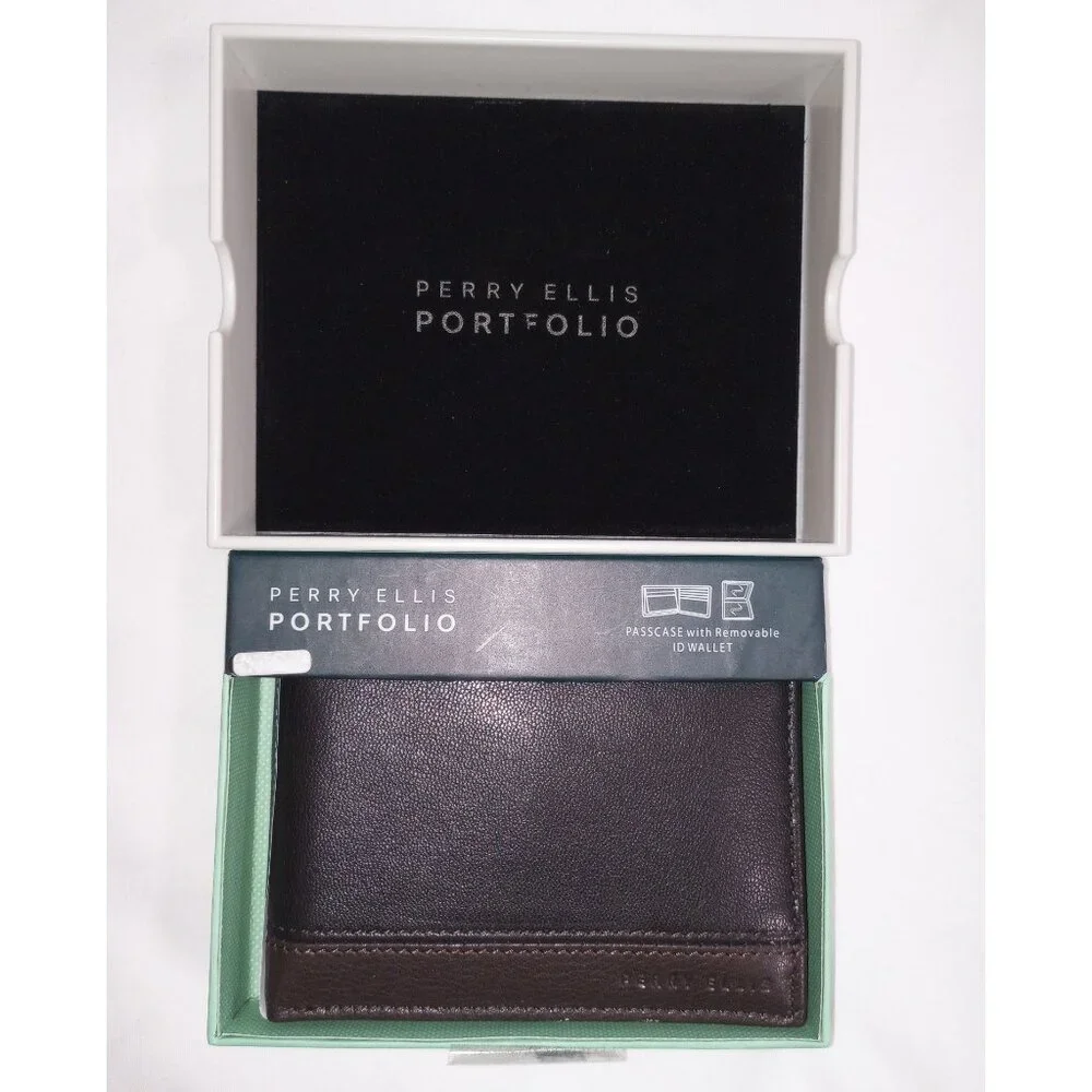 NWT Premium Leather 2 PC SET Portfolio Passcase Bifold Wallet Colorblock